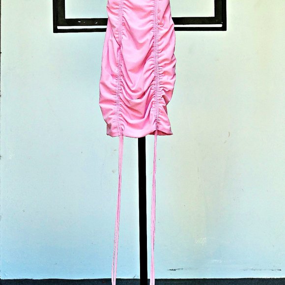 Bubble Gum Pink Ruched Bodycon Mini Dress Small - Picture 12 of 12